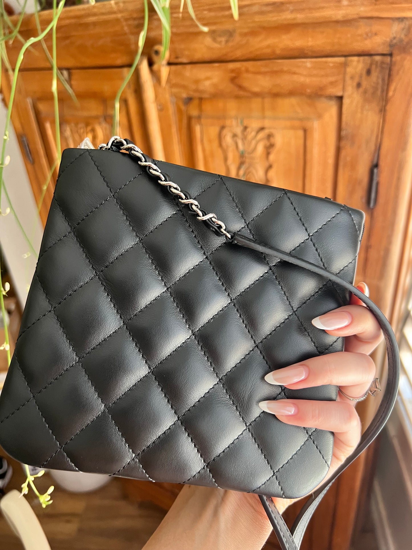 Chanel black quilted lambskin uniform crossbody