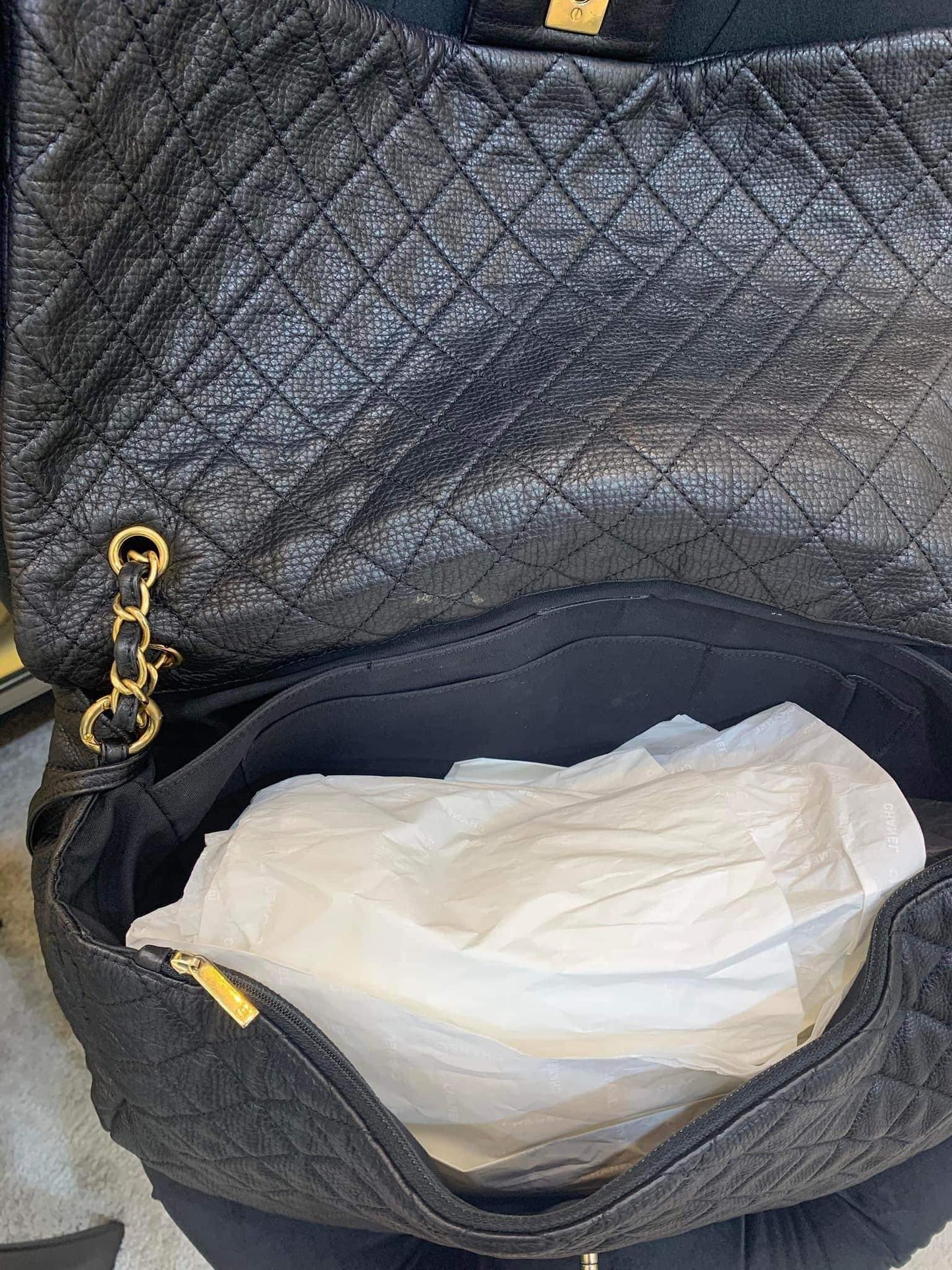 Chanel airline XXL black calfskin GHW flap bag