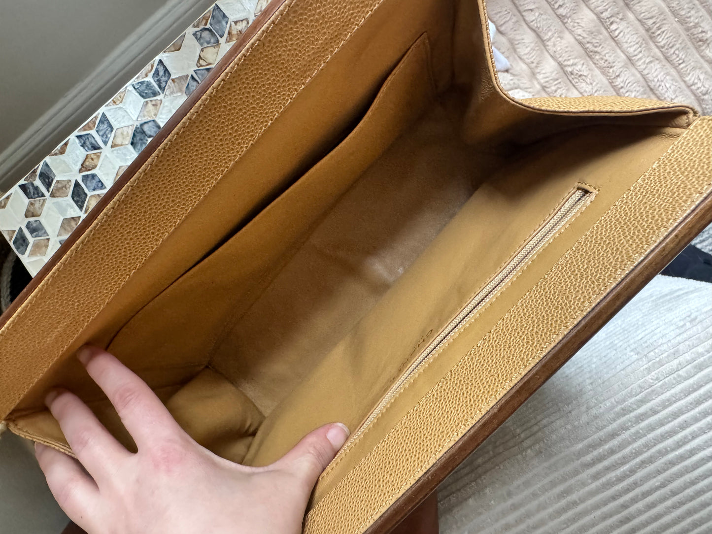 Chanel Vintage Beige Caviar Wooden CC Shoulder Tote