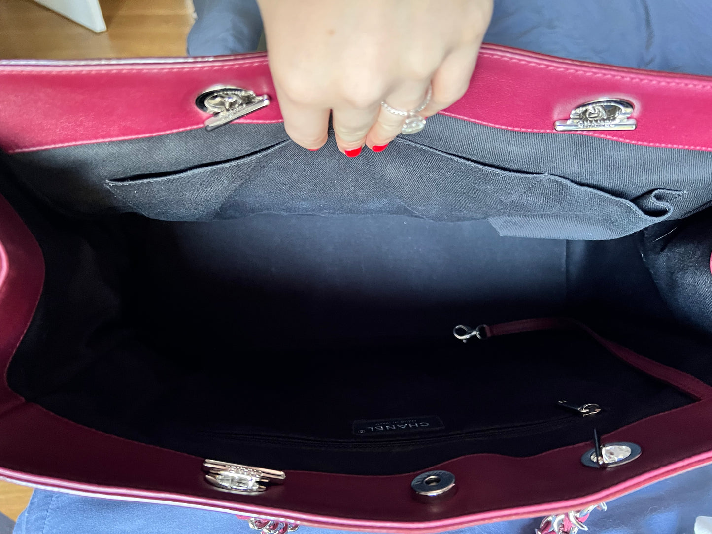 Chanel burgundy patent XL shopper tote