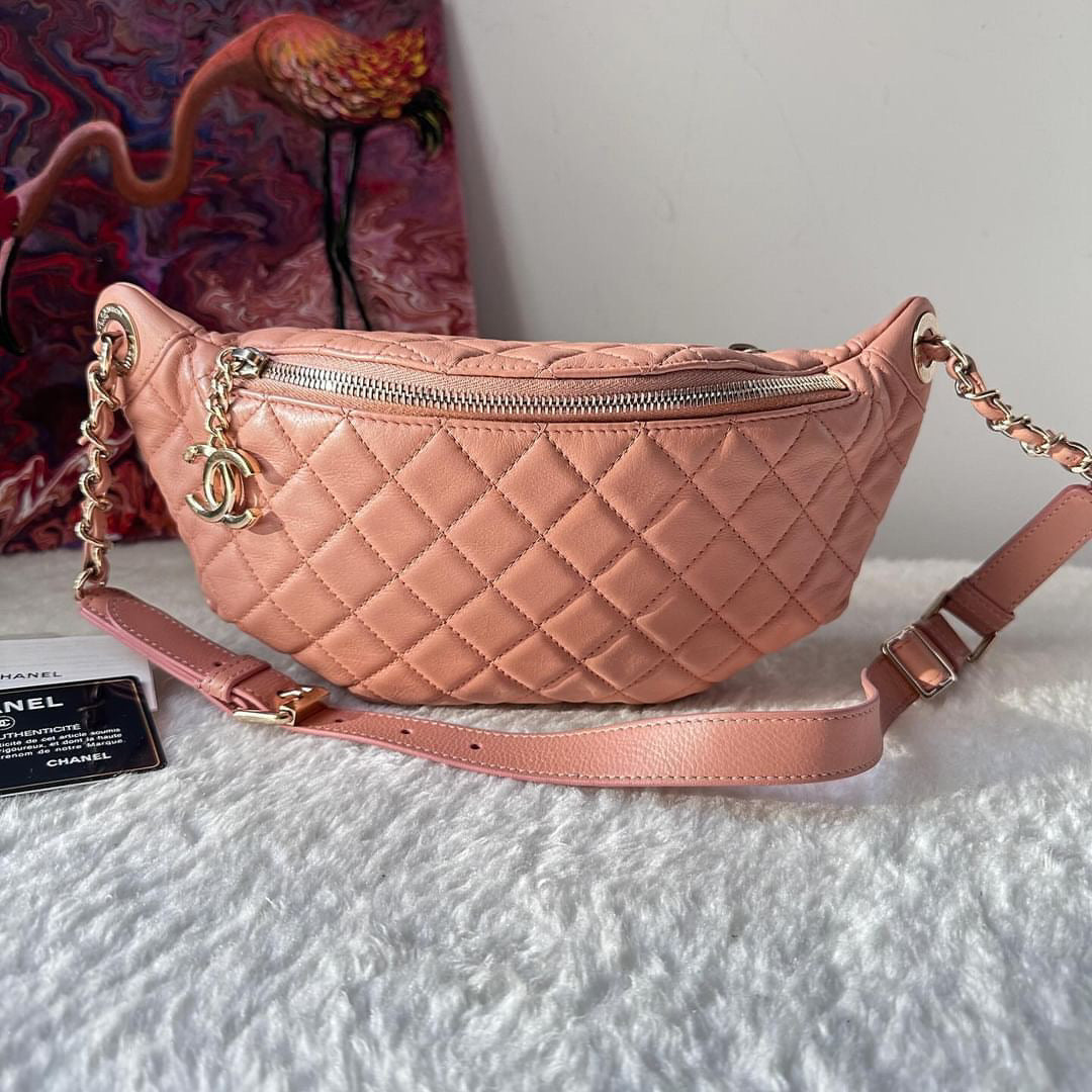 Chanel pink quilted calfskin belt bag Danny pack aged gold hardware
