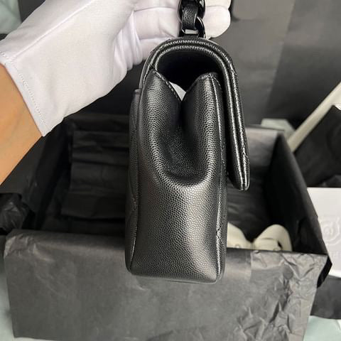 Chanel black caviar so black small flap