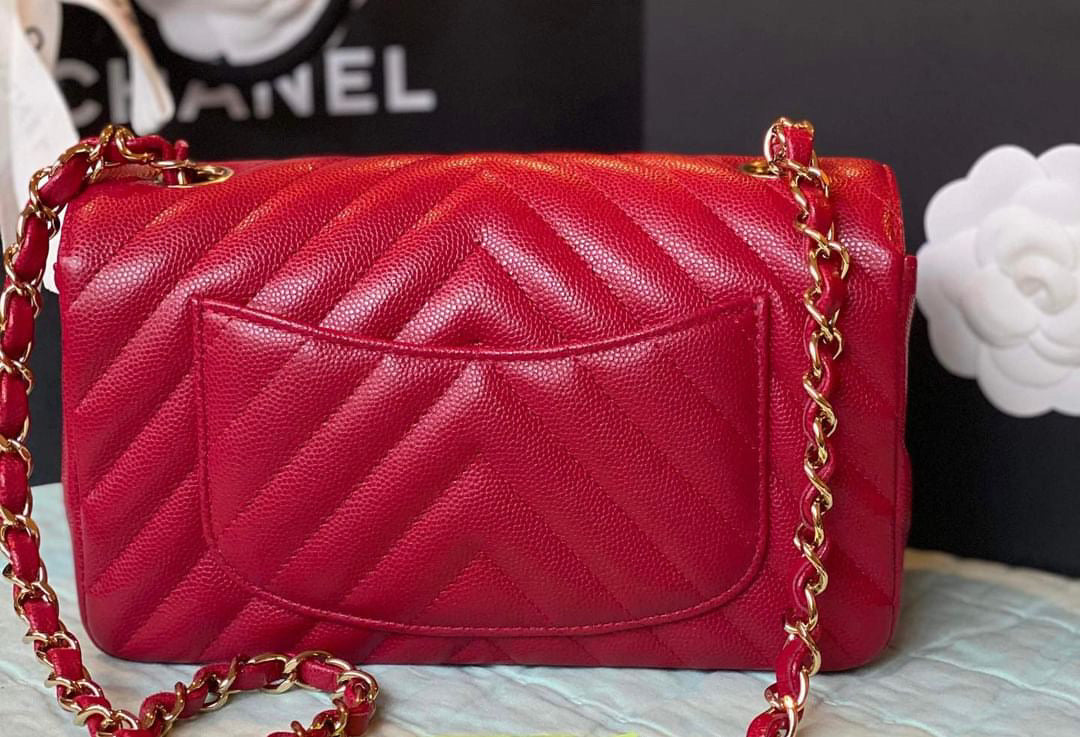 Chanel 18B mini caviar rectangle chevron deep raspberry-partial payment