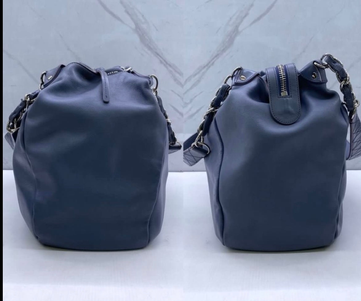 Chanel slate blue calfskin large CC stitch hobo tote