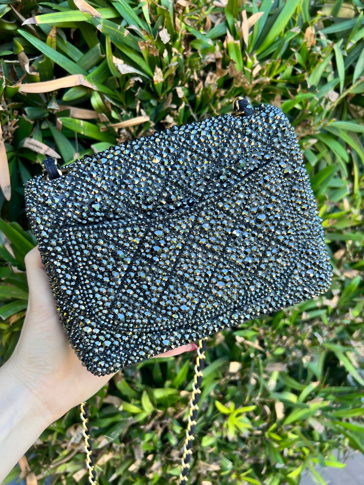 Chanel mini square crystal strassed jet ab