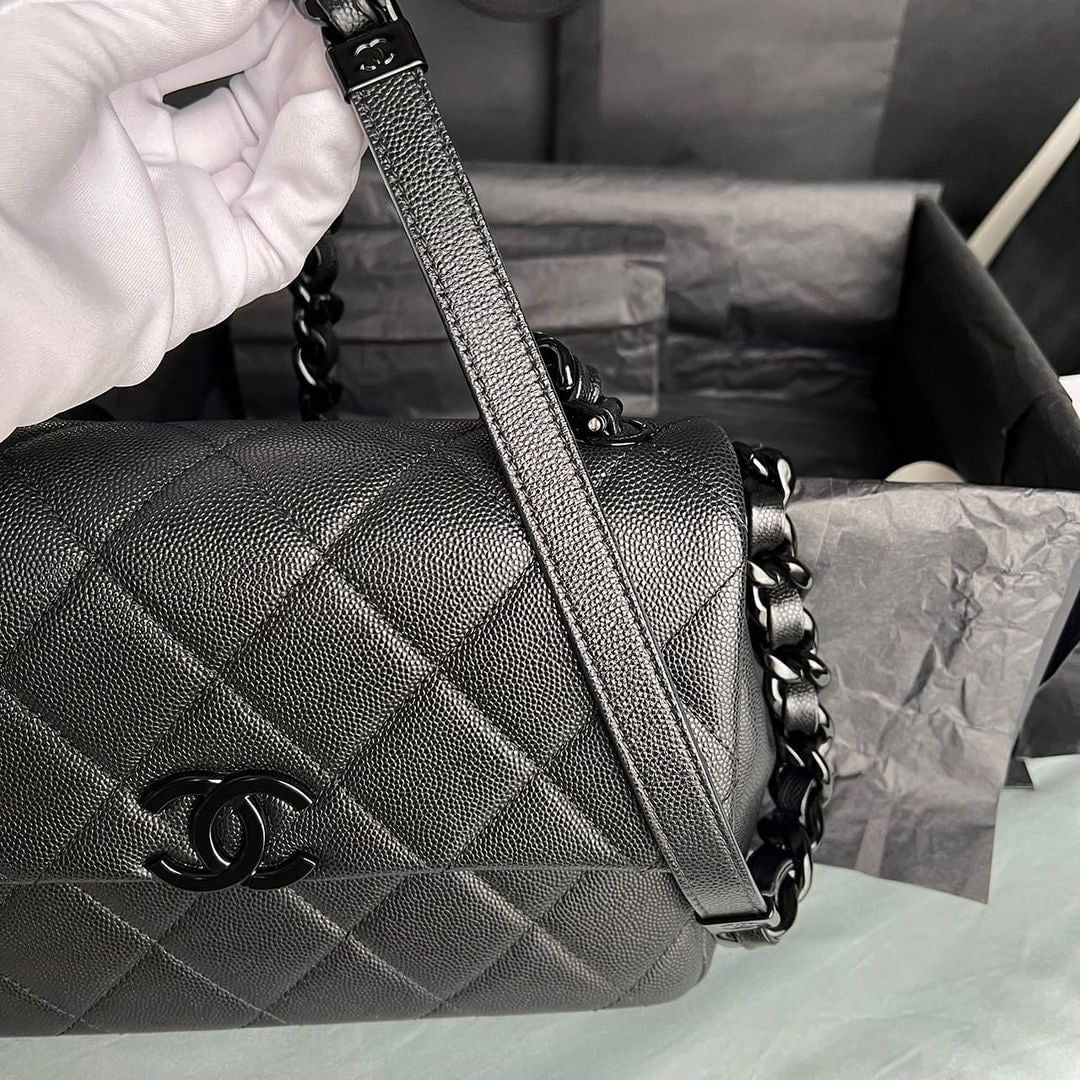Chanel black caviar so black small flap