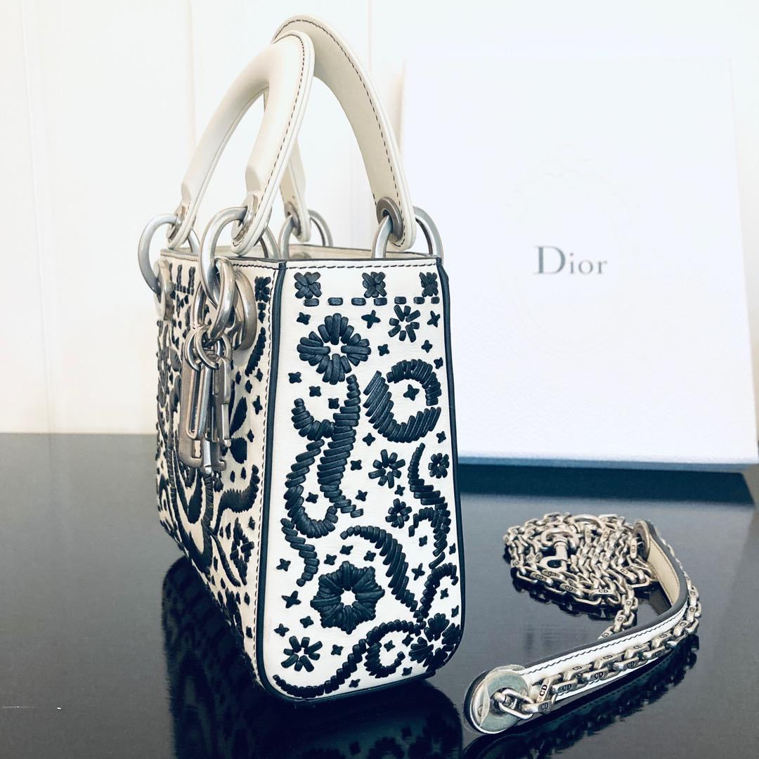 Lady Dior limited edition mini embroidered black and white