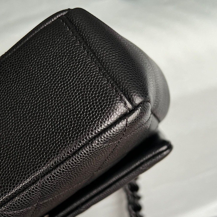 Chanel black caviar so black small flap