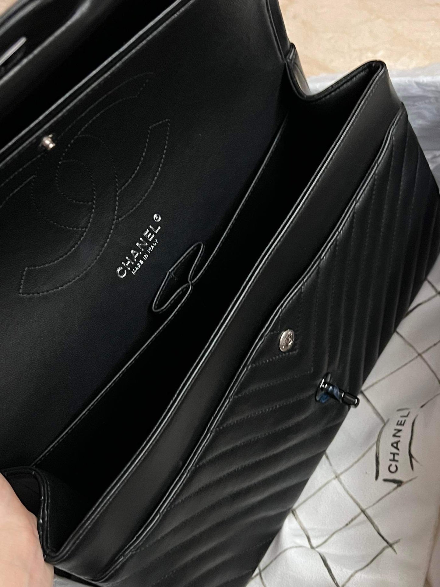 Chanel So Black chevron jumbo double flap
