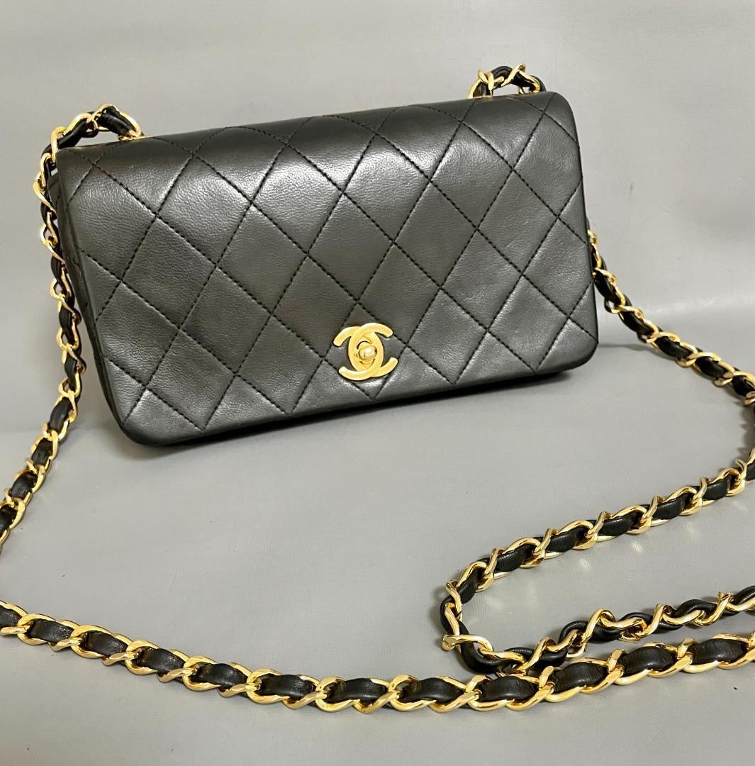 Chanel vintage black lambskin mini rectangle flap bag