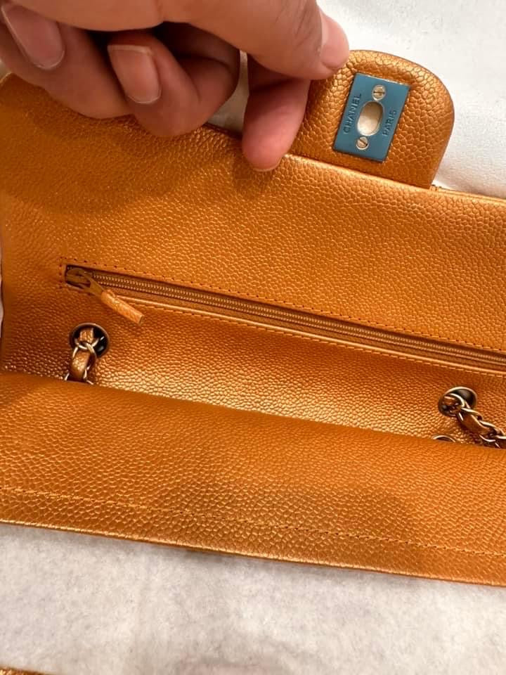Chanel Medium Double Flap Caramel Caviar classic flap handbag Gold Hardware 21A