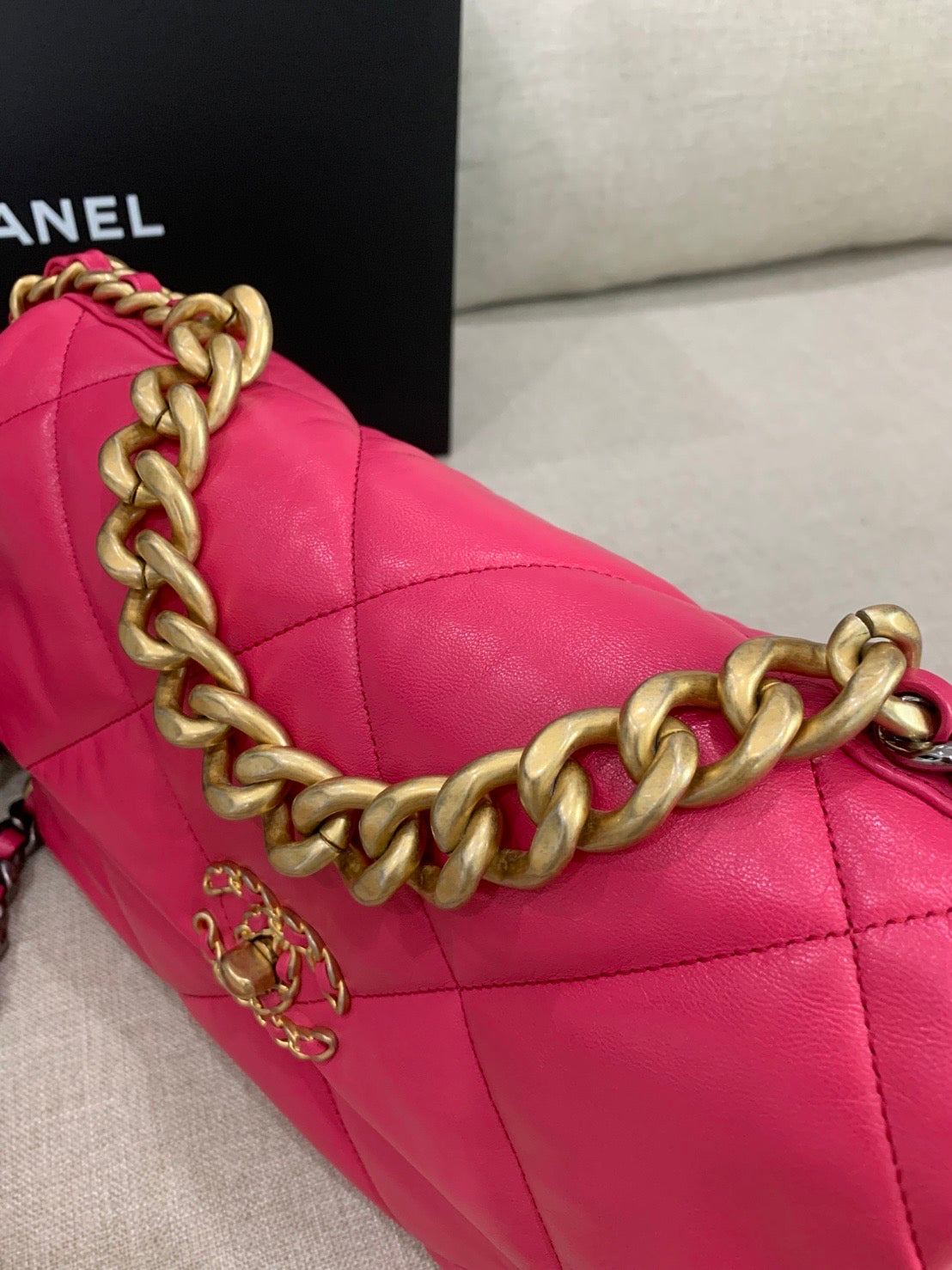 Chanel C19 large hot pink goatskin flap