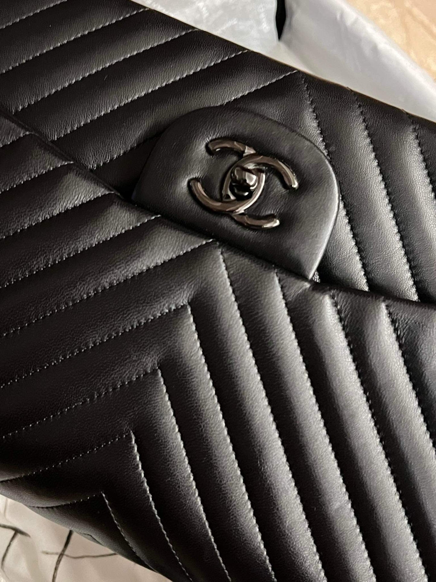 Chanel So Black chevron jumbo double flap