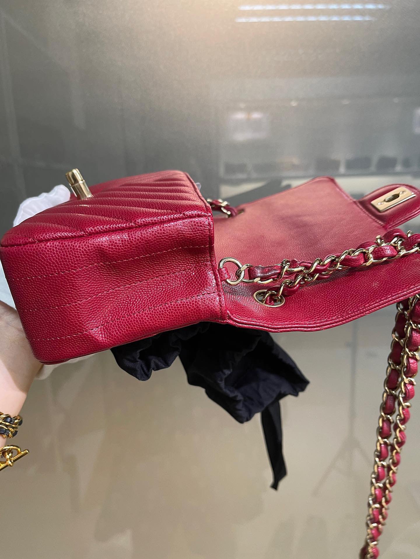 Chanel 18B mini caviar rectangle chevron deep raspberry-partial payment