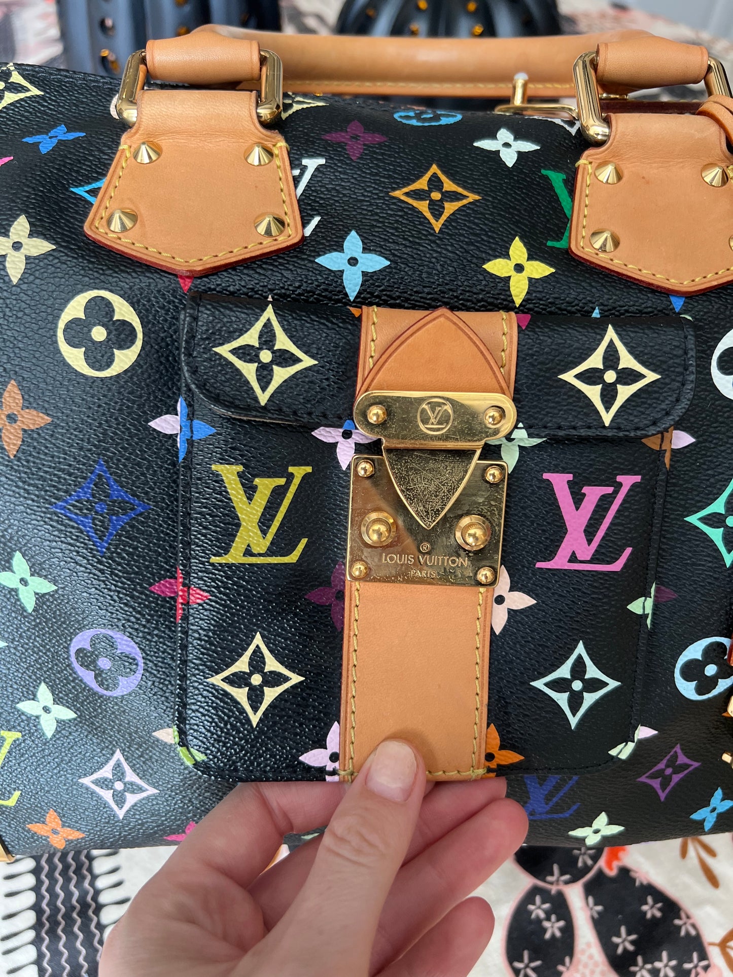 Louis Vuitton black multicolor murakami speedy 30 handbag