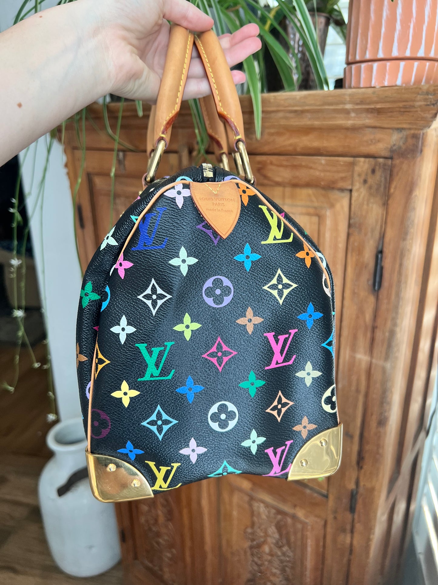 Louis Vuitton black multicolor murakami speedy 30 handbag