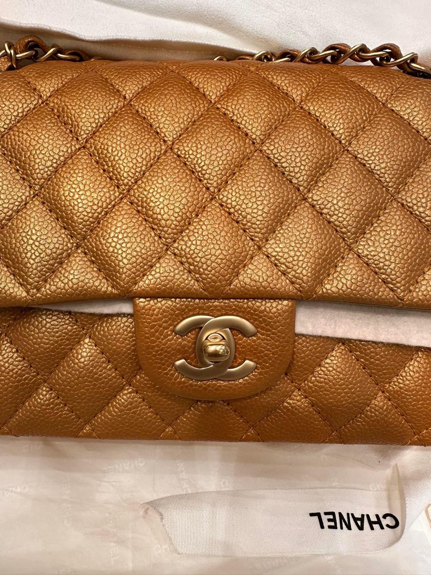 Chanel Medium Double Flap Caramel Caviar classic flap handbag Gold Hardware 21A