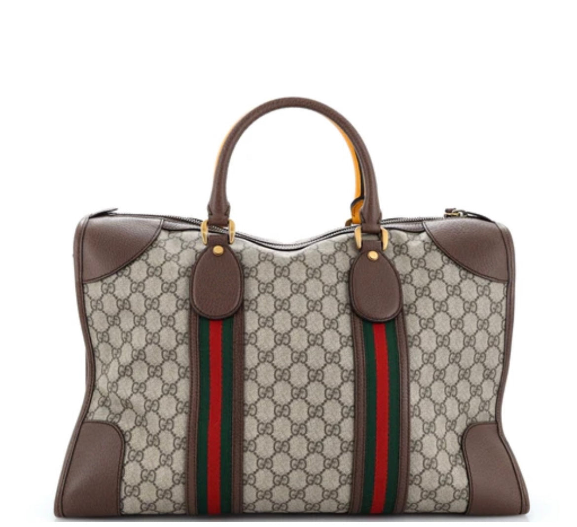 GUCCI Soft GG Supreme Monogram Web Neo Vintage Duffle Bag in Beige