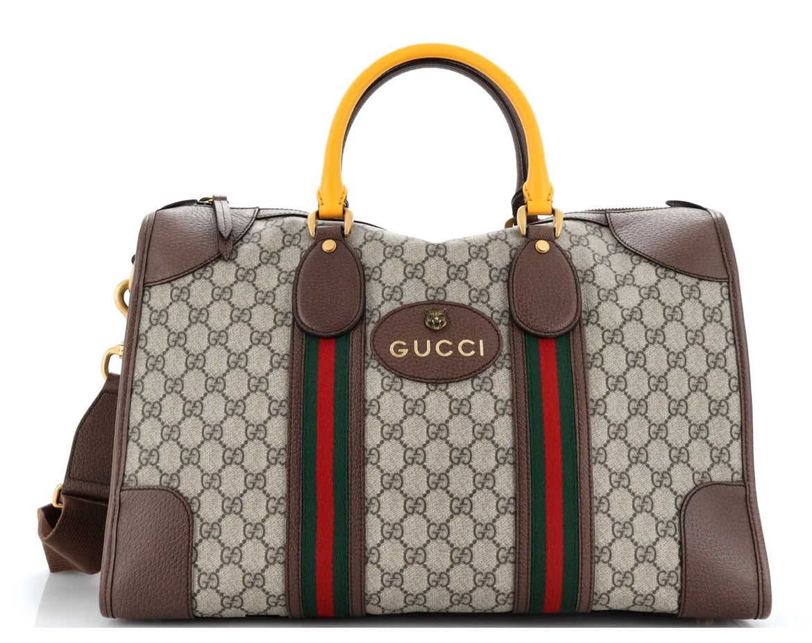 GUCCI Soft GG Supreme Monogram Web Neo Vintage Duffle Bag in Beige