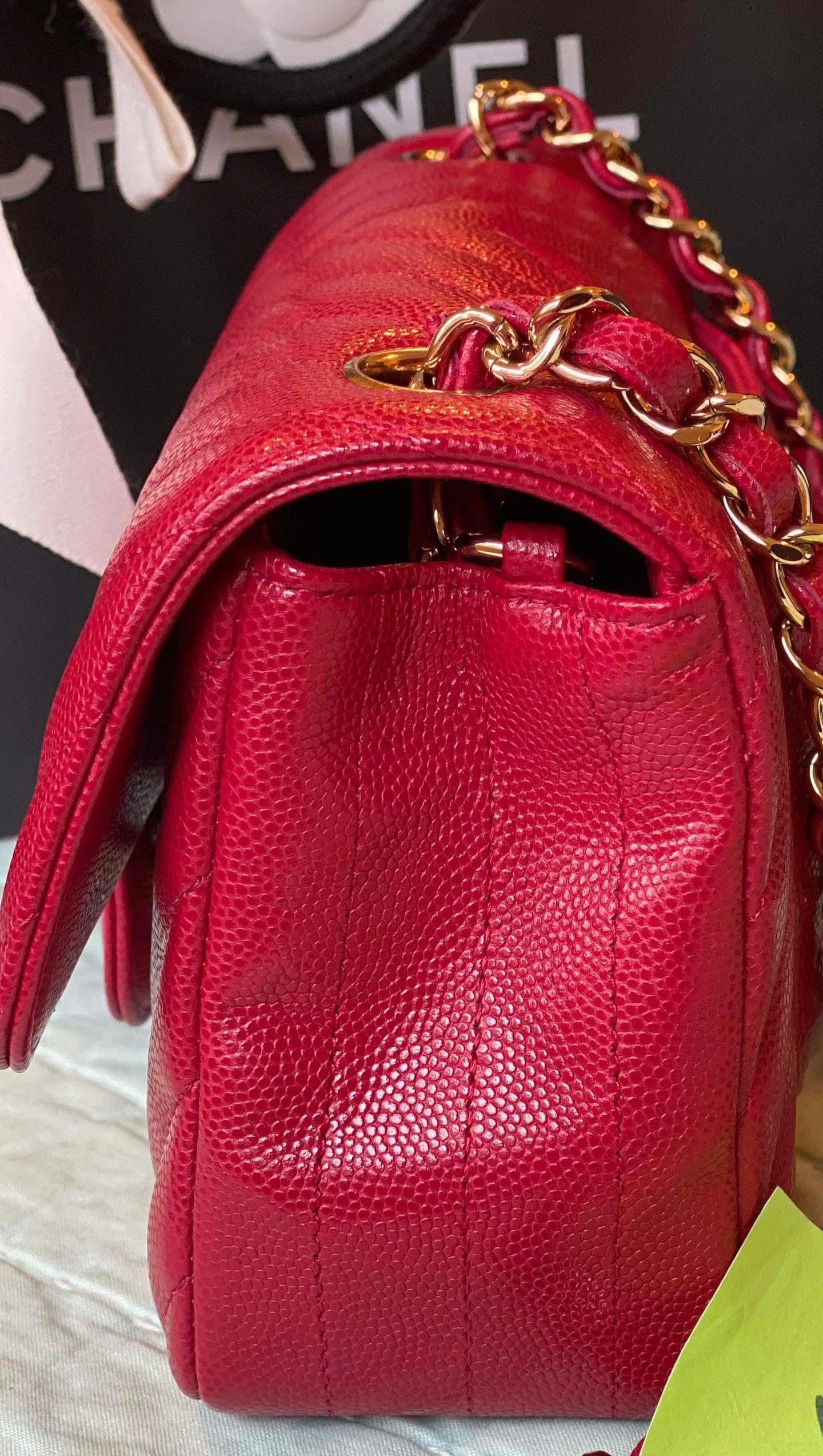 Chanel 18B mini caviar rectangle chevron deep raspberry-partial payment