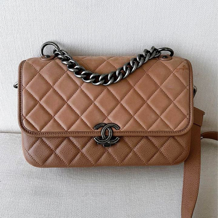 Chanel caramel tri leather flap bag