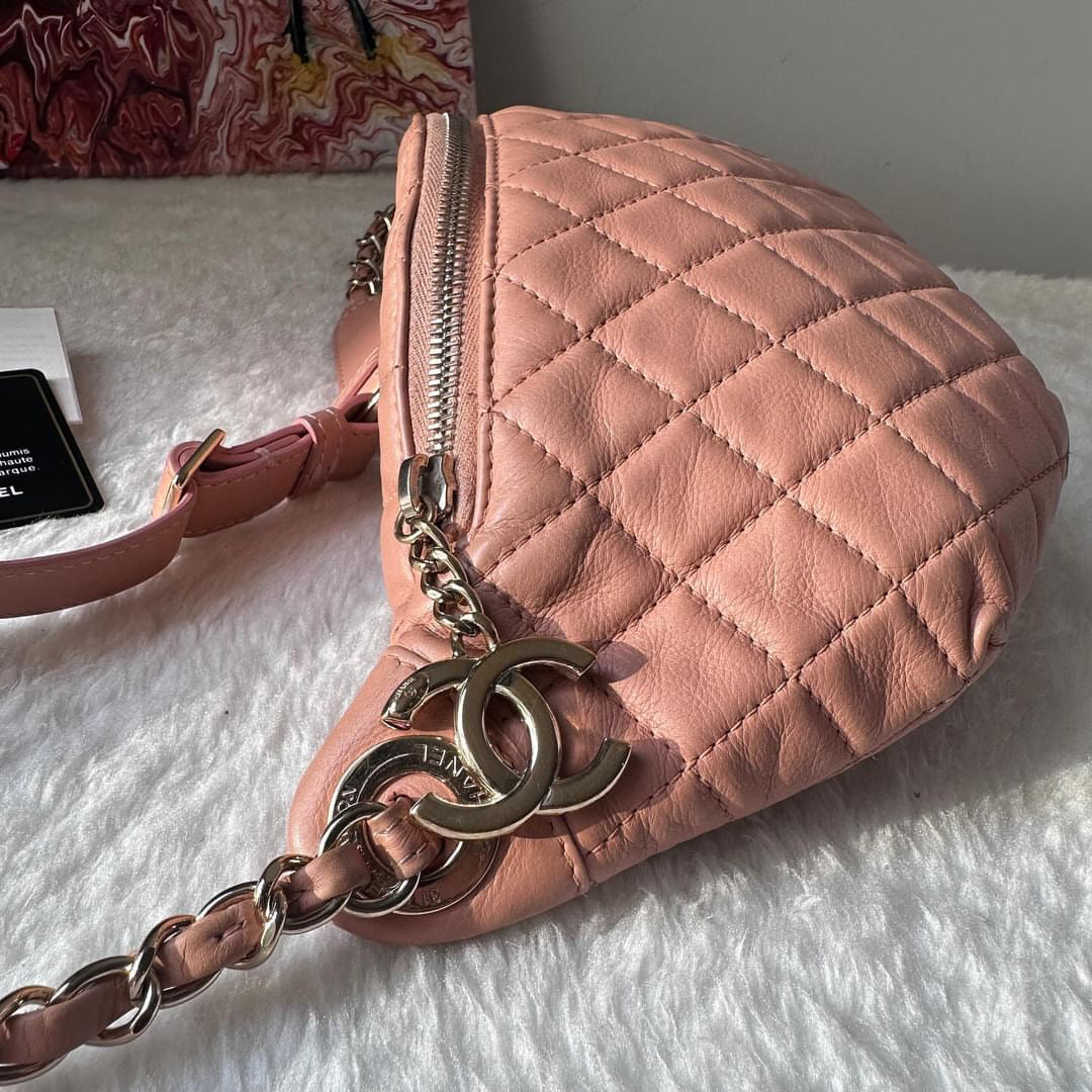 Chanel pink quilted calfskin belt bag Danny pack aged gold hardware