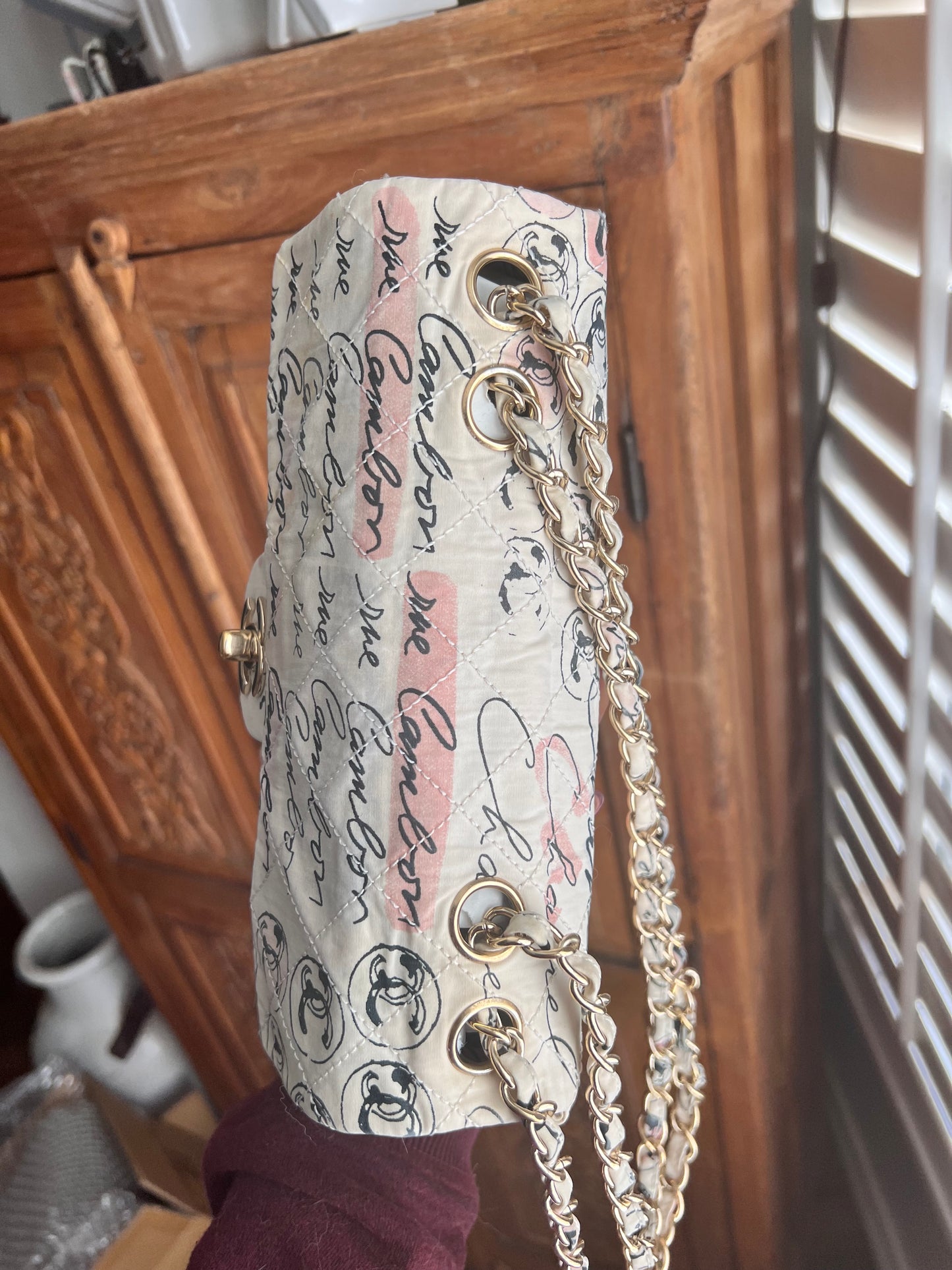 Limited edition vintage Coco creamy graffiti flap with Coco mirror charm bag