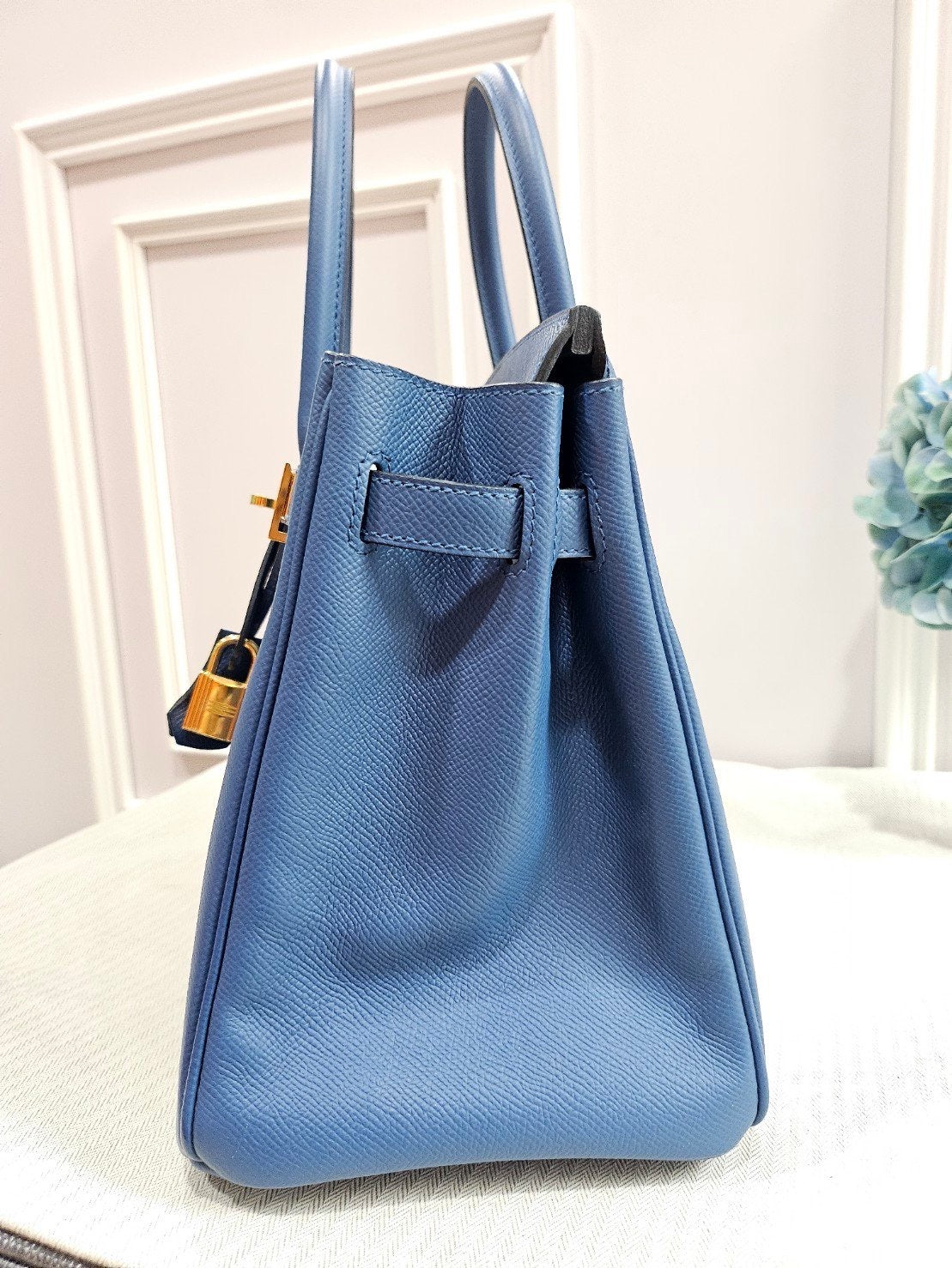 Hermes birkin B30 Epsom blue thalassa GHW stamp X