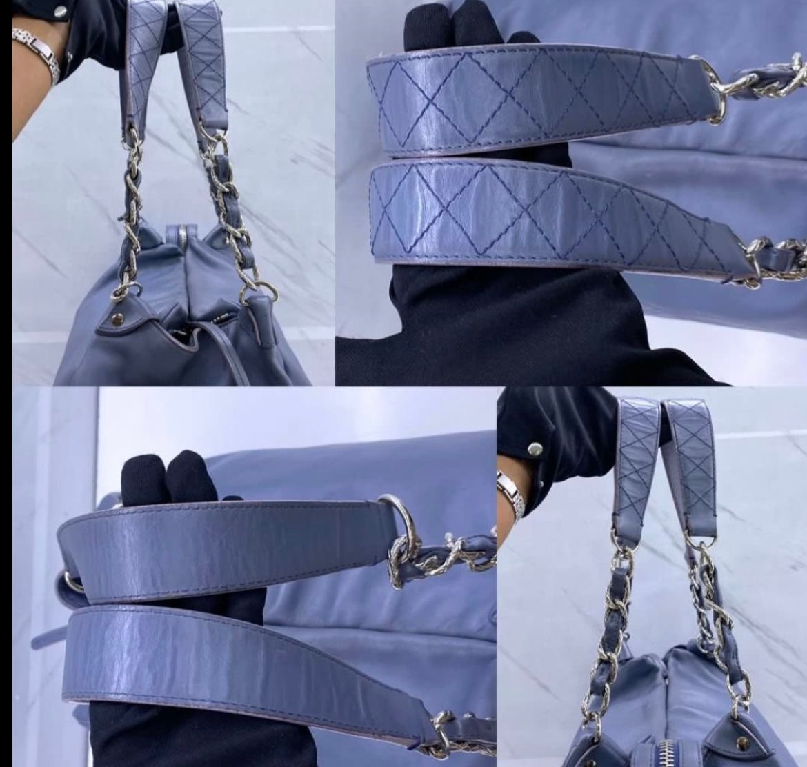Chanel slate blue calfskin large CC stitch hobo tote
