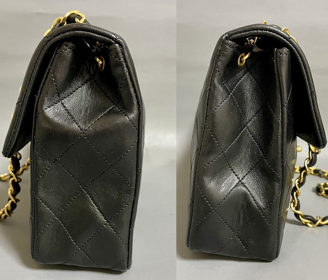 Chanel vintage small flap black lambskin bag
