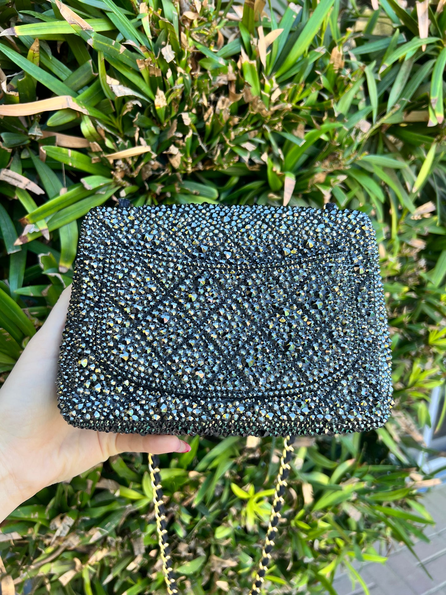 Chanel mini square crystal strassed jet ab