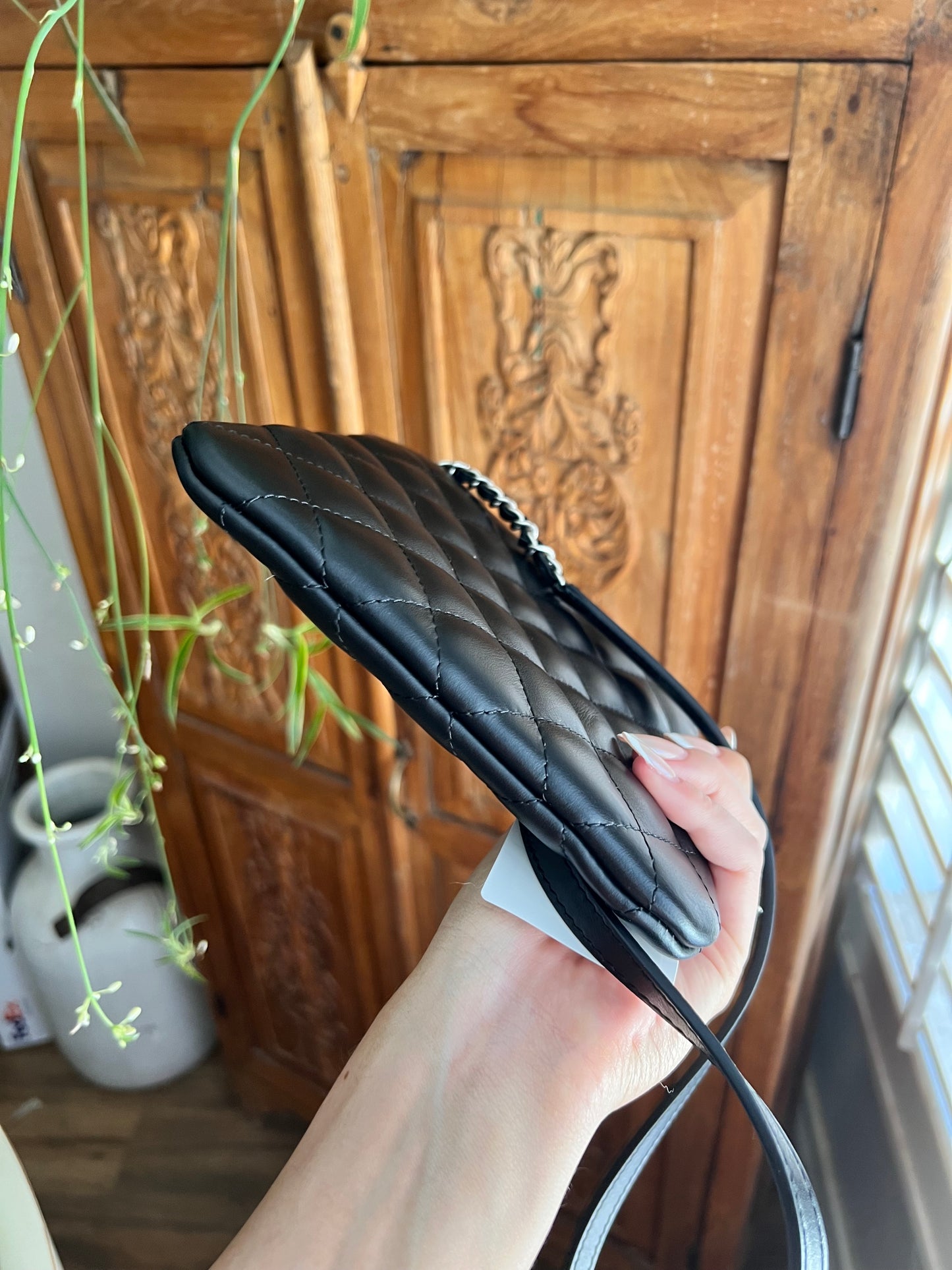 Chanel black quilted lambskin uniform crossbody