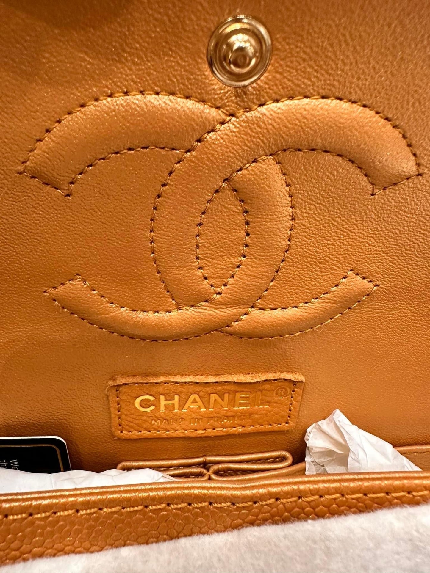 Chanel Medium Double Flap Caramel Caviar classic flap handbag Gold Hardware 21A