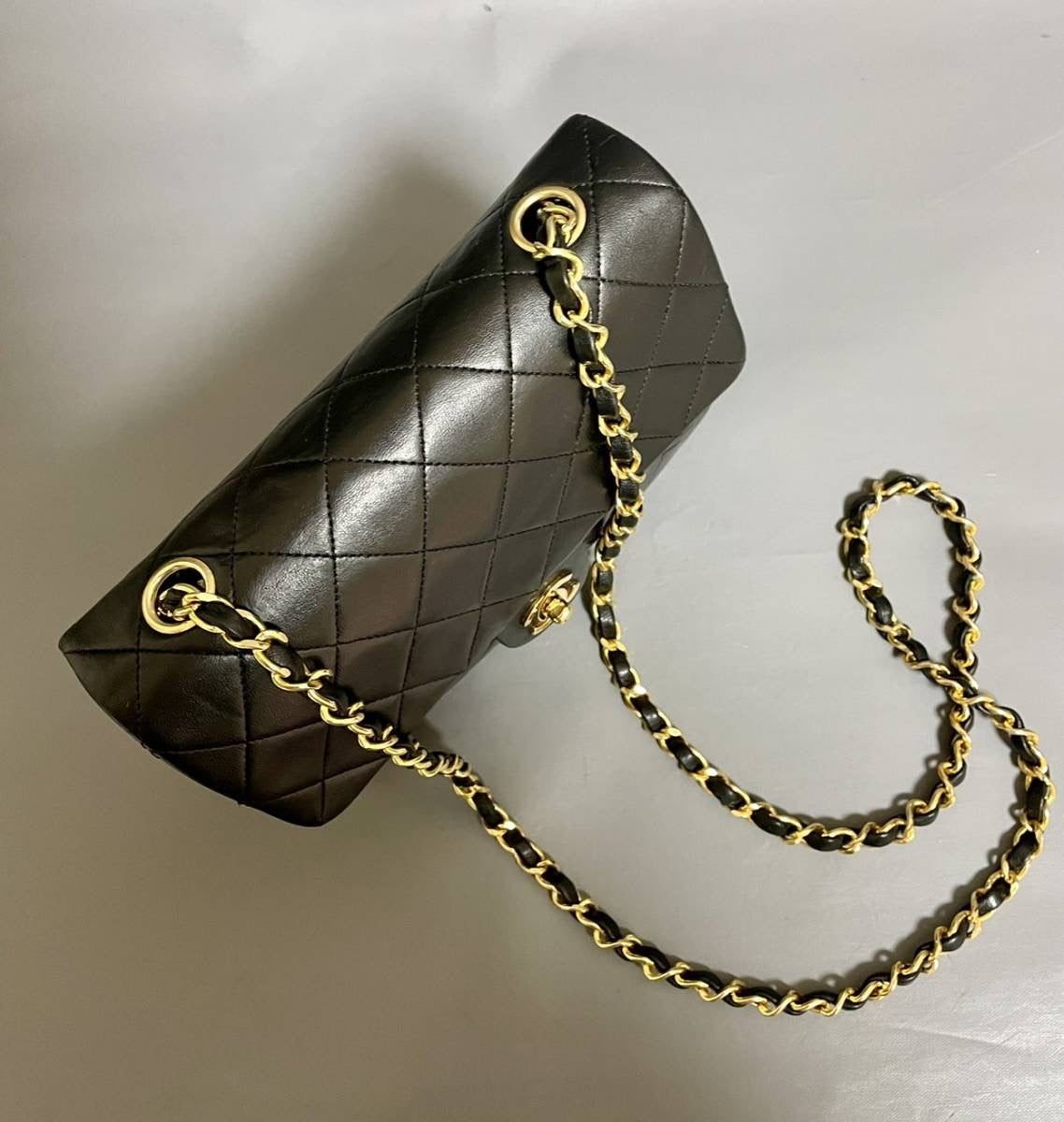 Chanel vintage small flap black lambskin bag