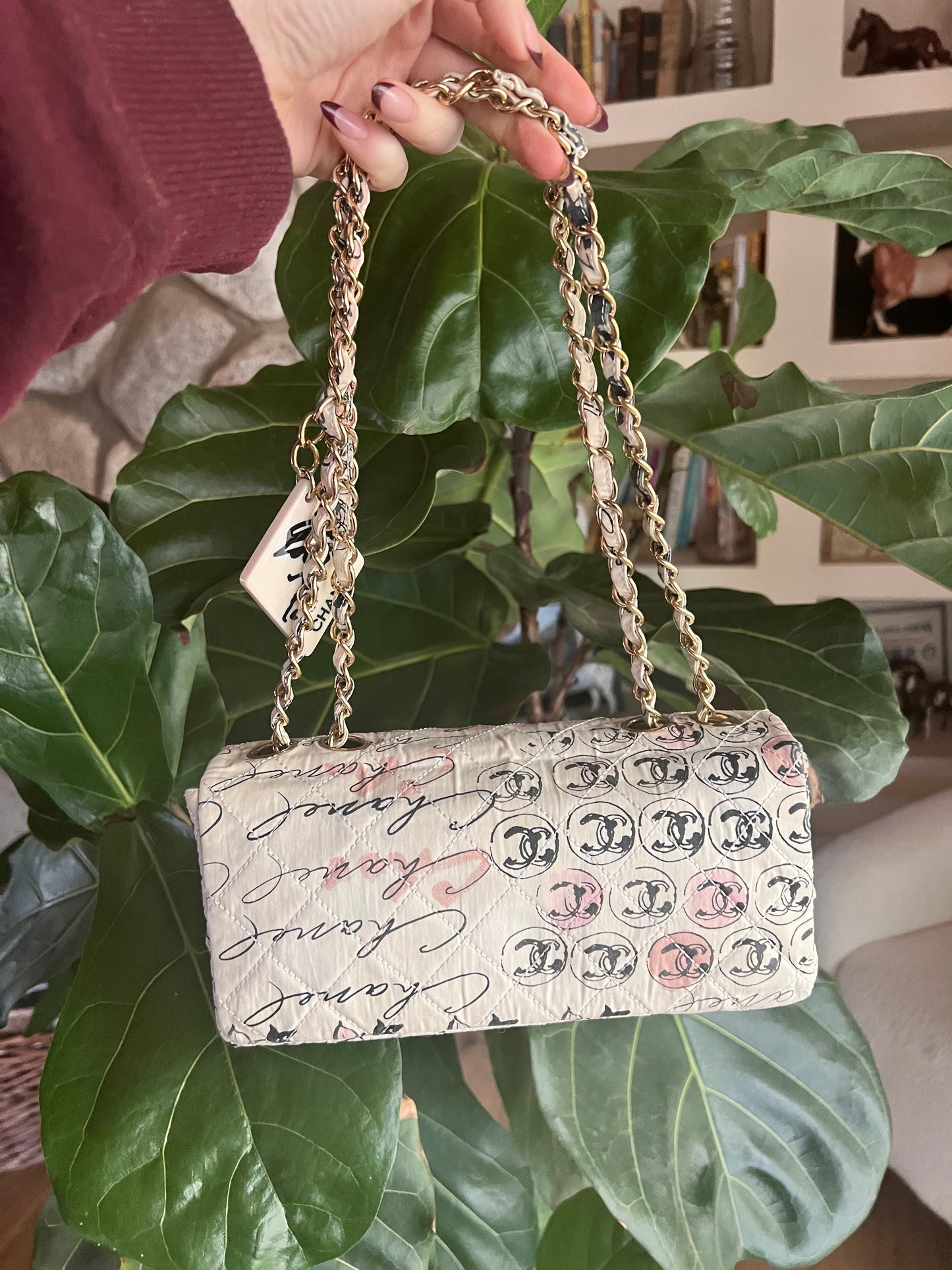 Limited edition vintage Coco creamy graffiti flap with Coco mirror charm bag