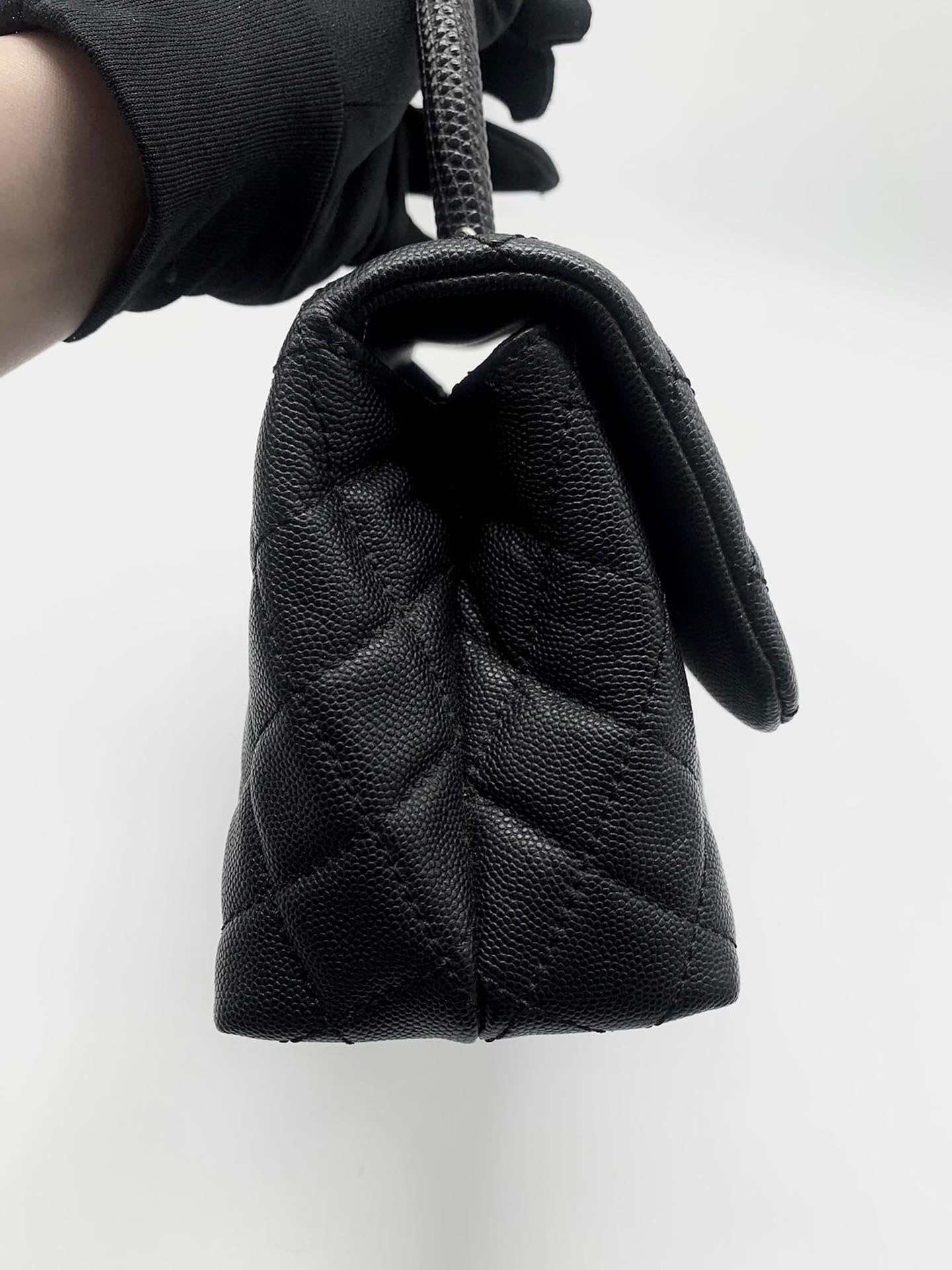 Chanel black caviar small coco handle RHW