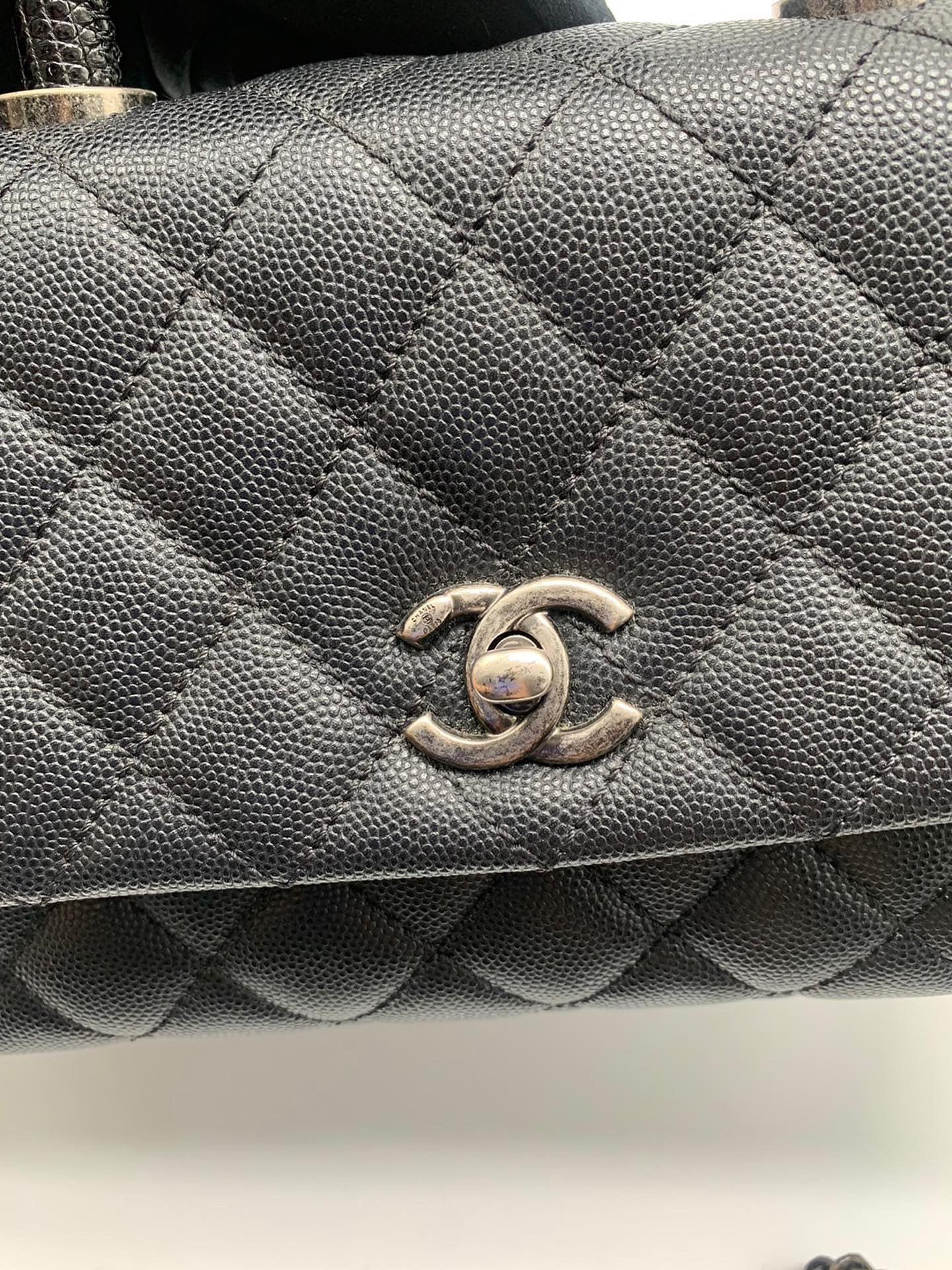 Chanel black caviar small coco handle RHW