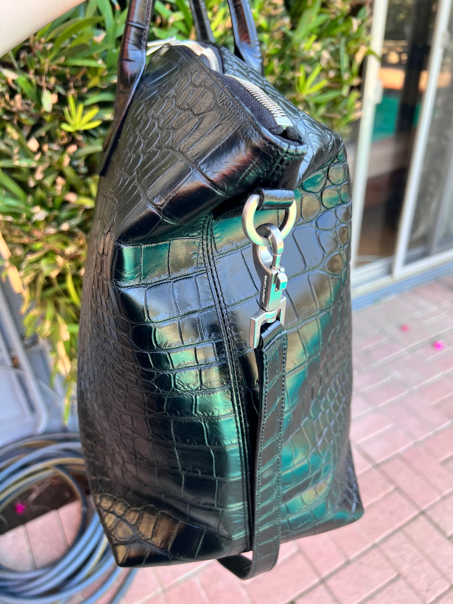 Yves Saint Laurent XL embossed croc black tote