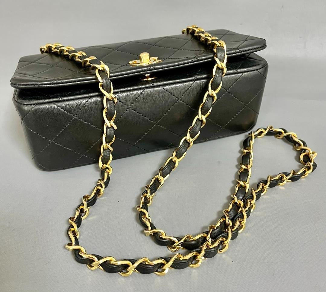 Chanel vintage black lambskin mini rectangle flap bag