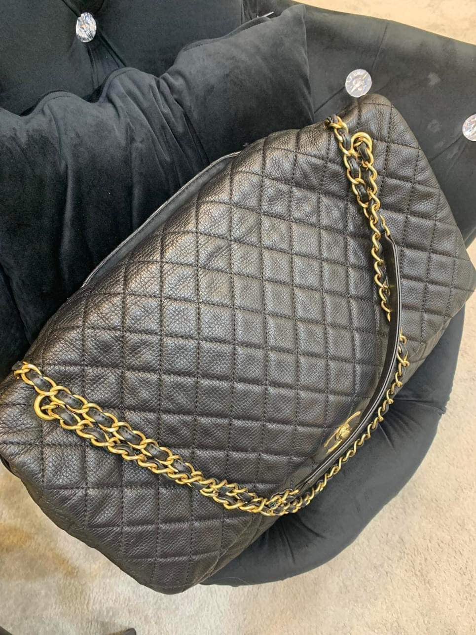 Chanel airline XXL black calfskin GHW flap bag