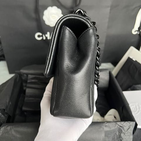 Chanel black caviar so black small flap