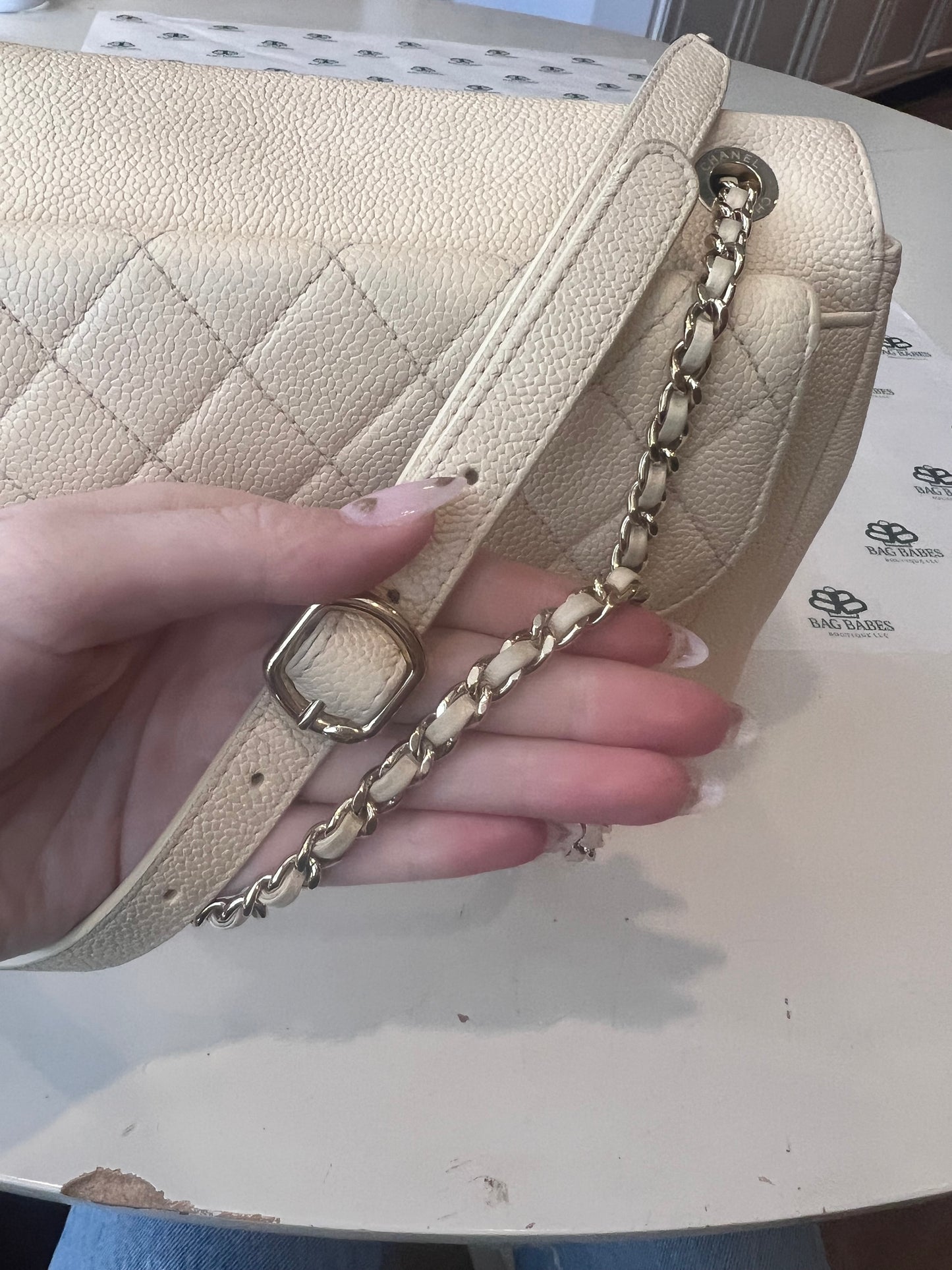 Chanel cream caviar double sided 2 way bag