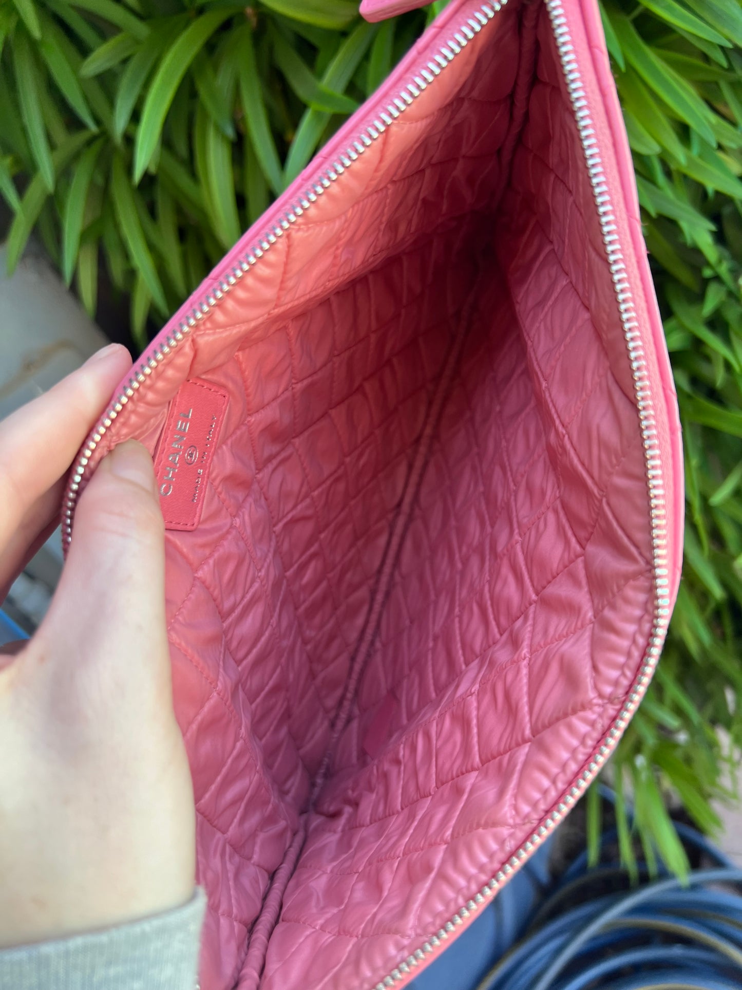 Chanel pink lambskin medium O pouch