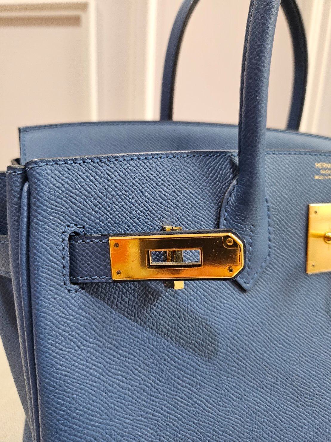 Hermes birkin B30 Epsom blue thalassa GHW stamp X