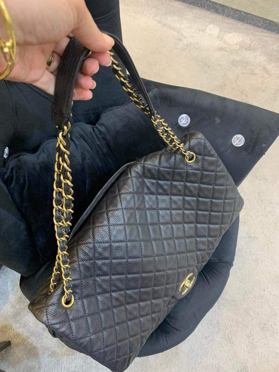 Chanel airline XXL black calfskin GHW flap bag