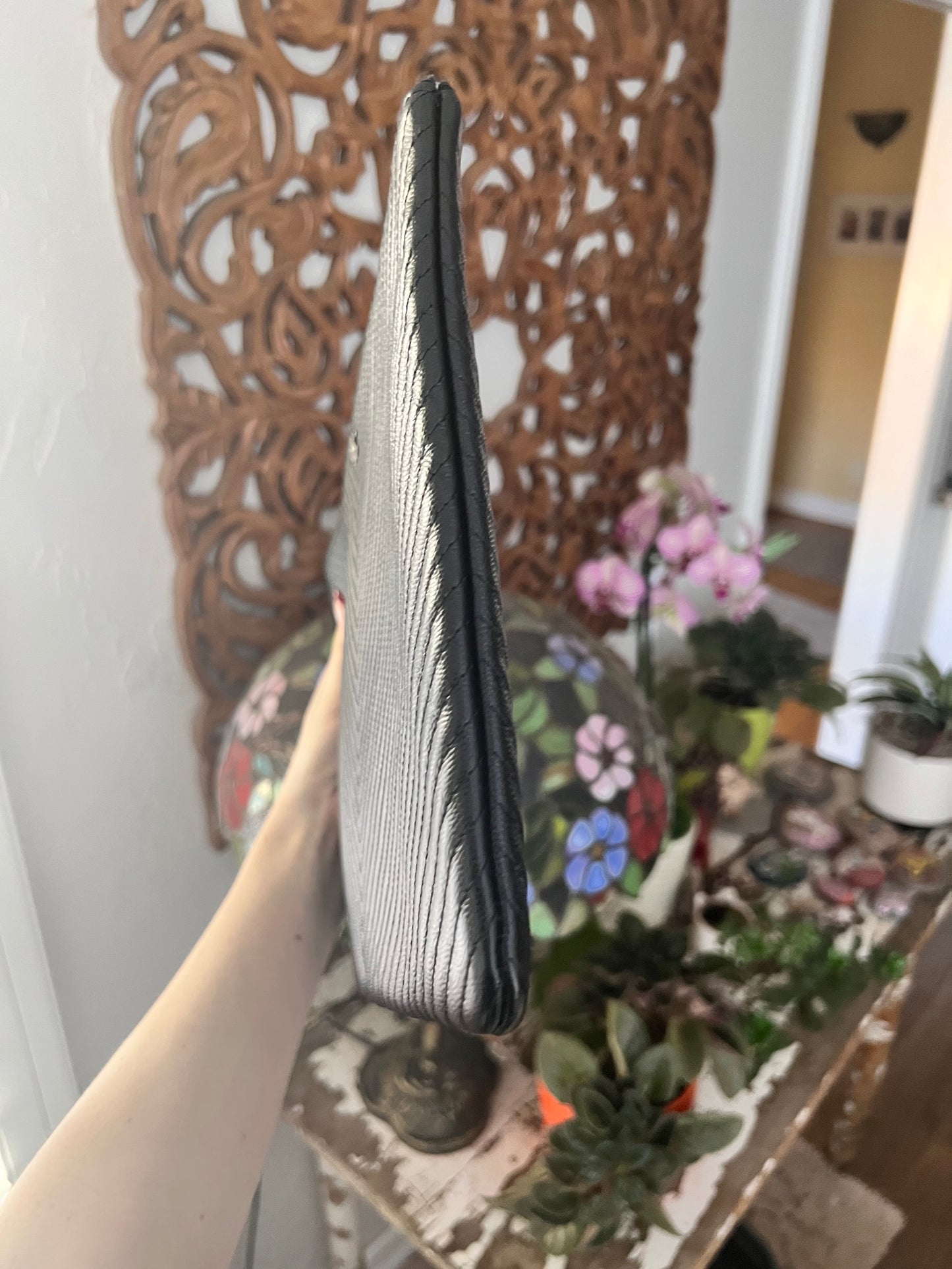 Chanel Large black caviar thin chevron O pouch