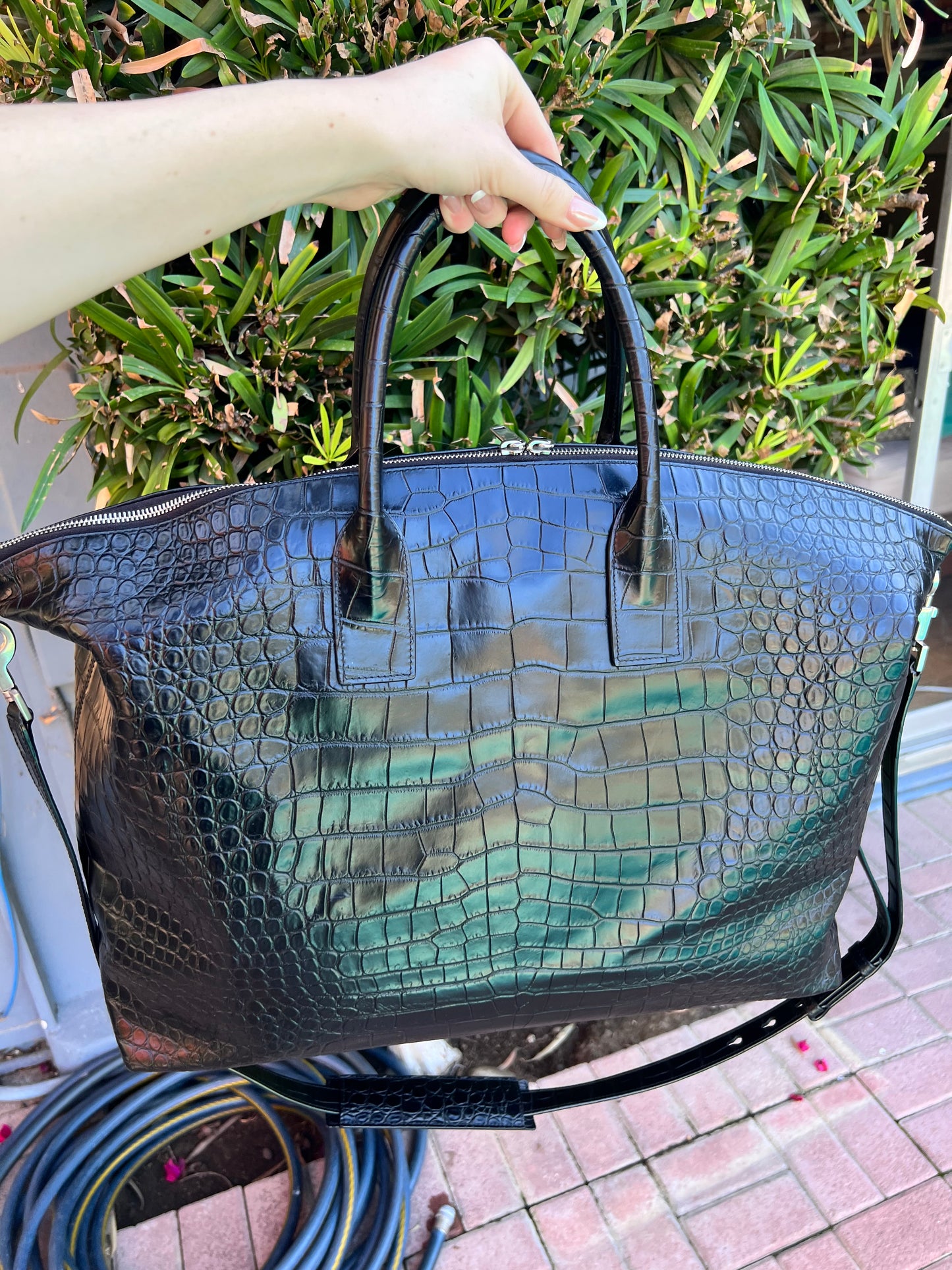 Yves Saint Laurent XL embossed croc black tote