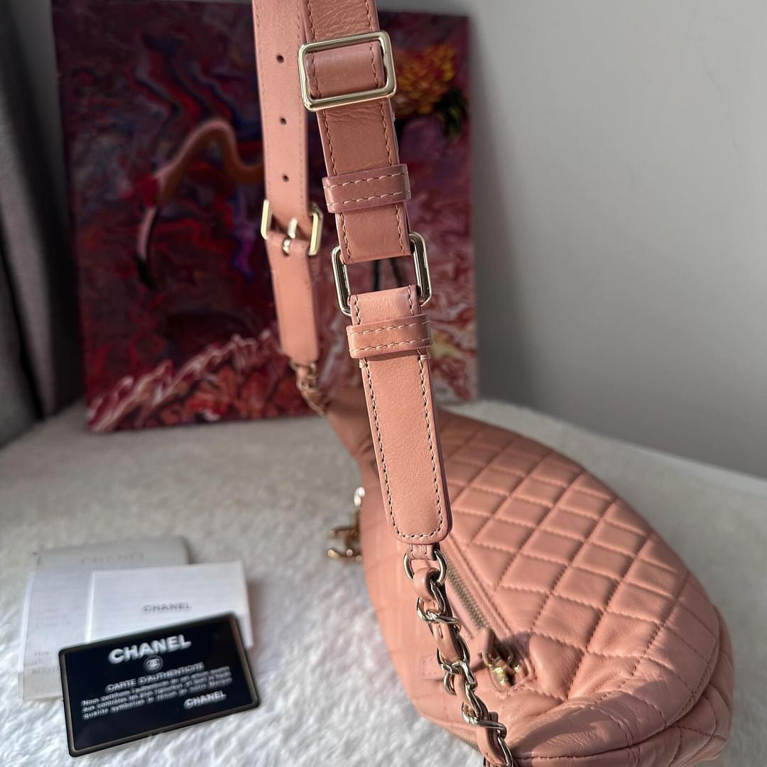 Chanel pink quilted calfskin belt bag Danny pack aged gold hardware
