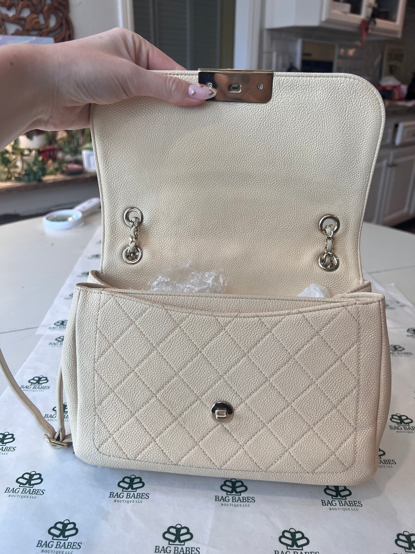 Chanel cream caviar double sided 2 way bag