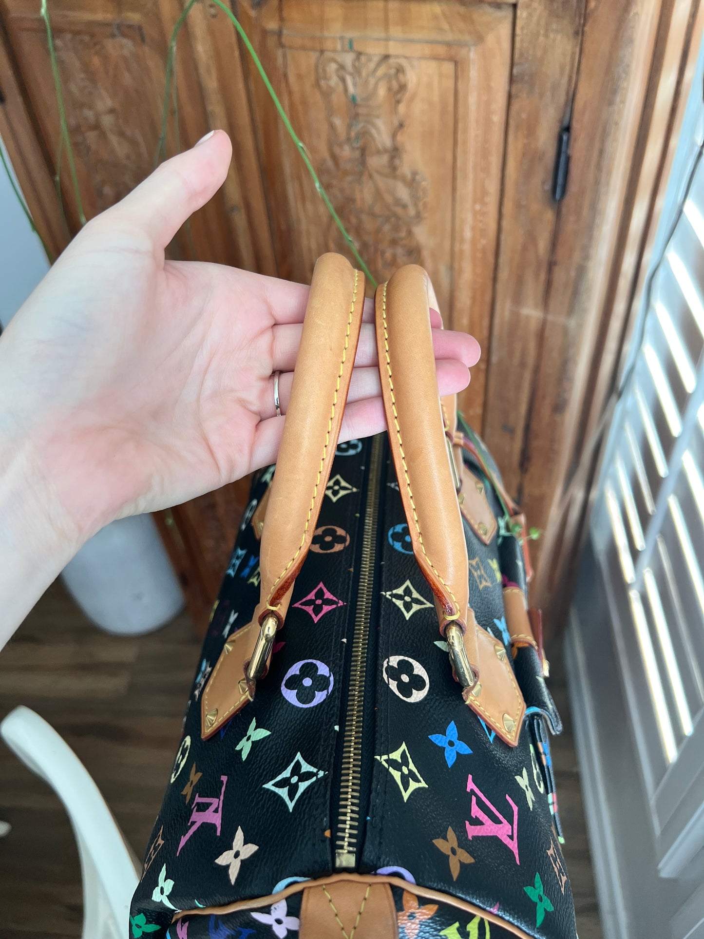Louis Vuitton black multicolor murakami speedy 30 handbag